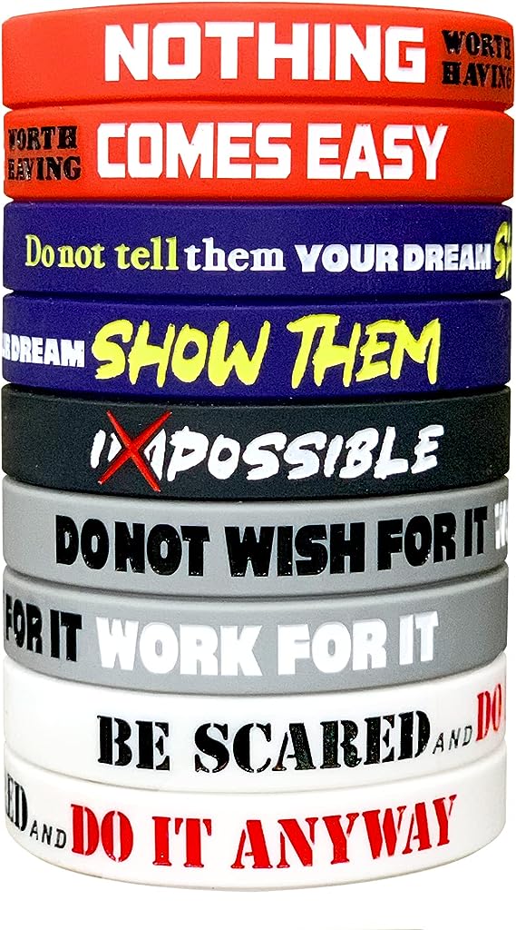 12-Pack Motivational Wristbands for Men, Women & Teens, 12×8” Silicone Rubber Bracelets with Inspirational Quotes, inspirational gifts for people