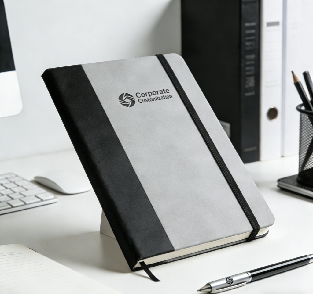 Personalized corporate gifts - custom engraved leather notebook