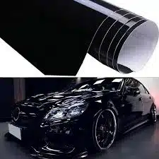 Glossy black car wrap full coverage, high-quality automotive vinyl wrap transformation